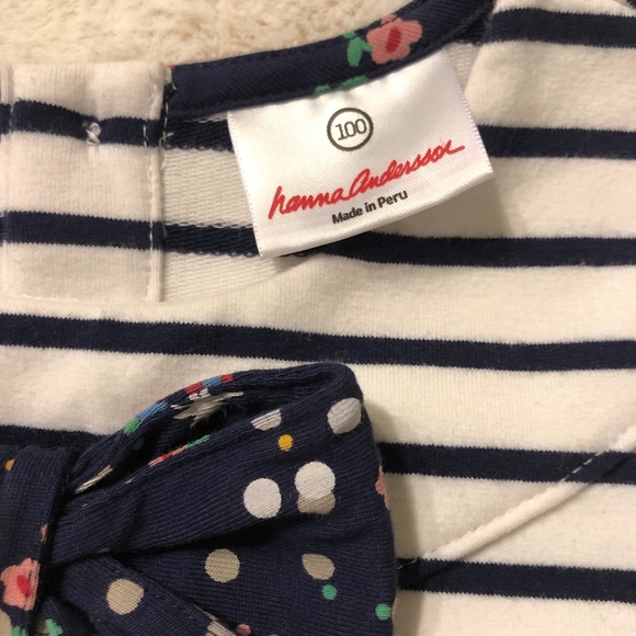 Hanna Andersson Striped Dress with Floral Bow Sz 4 - Picture 4 of 5